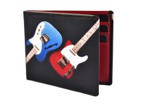 Top Quality Leather Bi-Fold Wallet by Retro Guitar Red Inside Gift Box Golunski